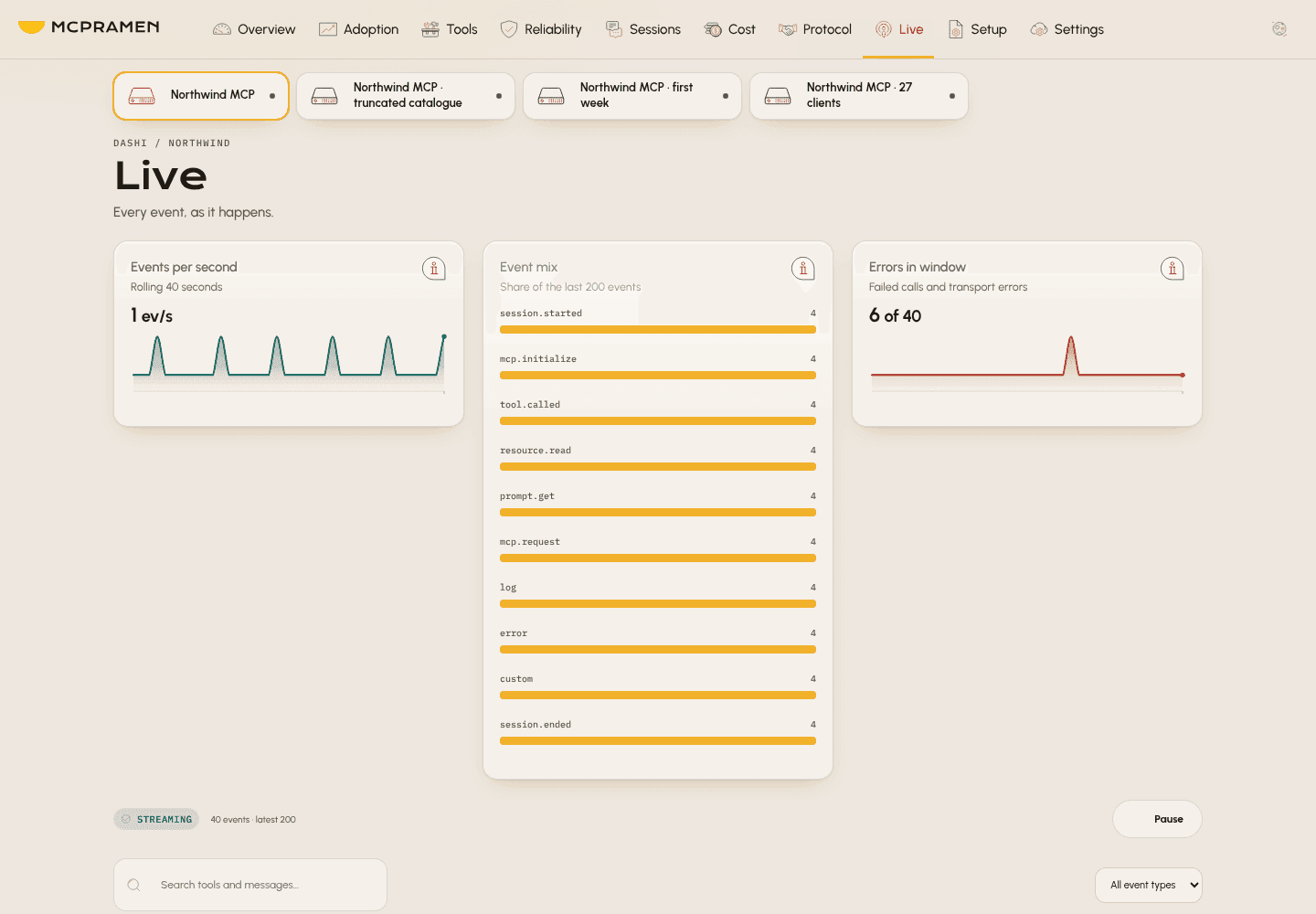 Dashi Live with demo data